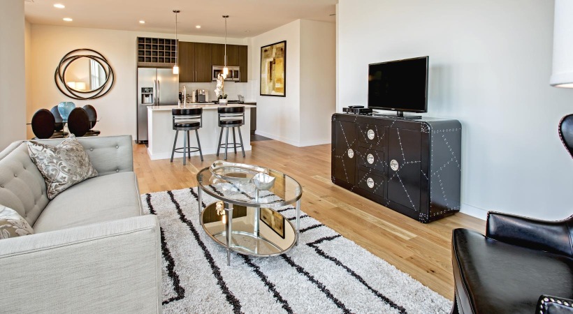 a living room with a tv and couches